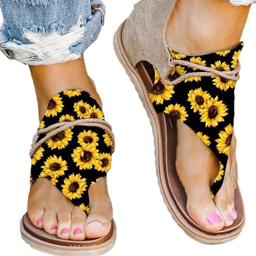 Summer Sunflower Flip Flops Zipper Flat Sandals